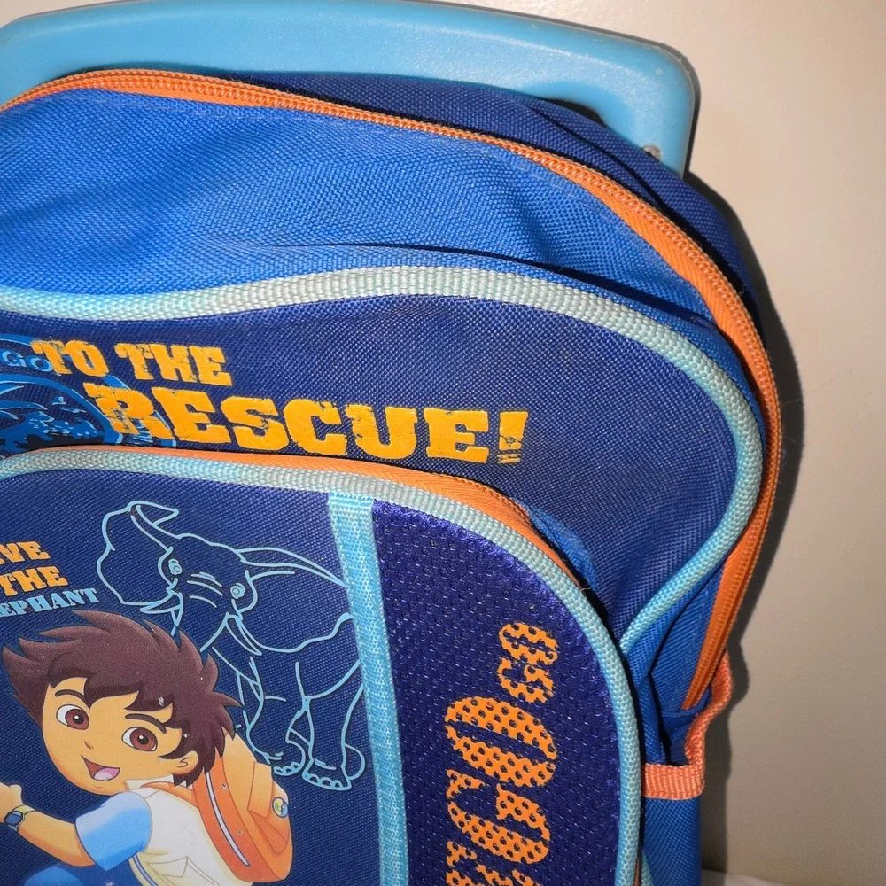 Vtg Rare Go Diego Go Kids Rolling Backpack Blue Orange To The Rescue‎ 15 inch